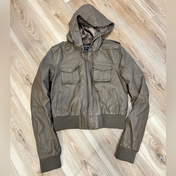 FAUX LEATHER JACKET WITH HOOD - Picture 1 of 9